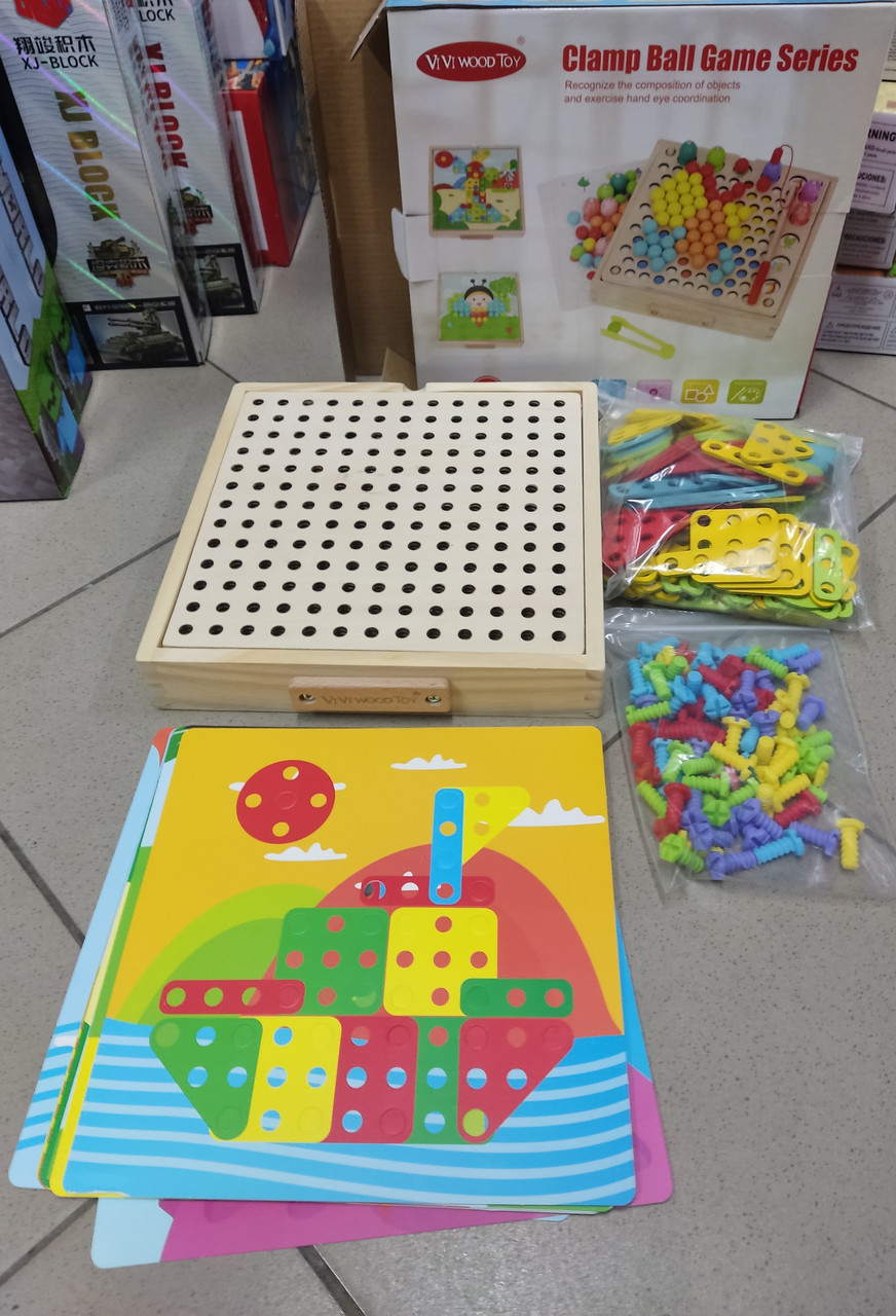 Деревянная игрушка конструктор-мозаика MD 2683 в кор-ке, 25,5-26-5см, фото 1