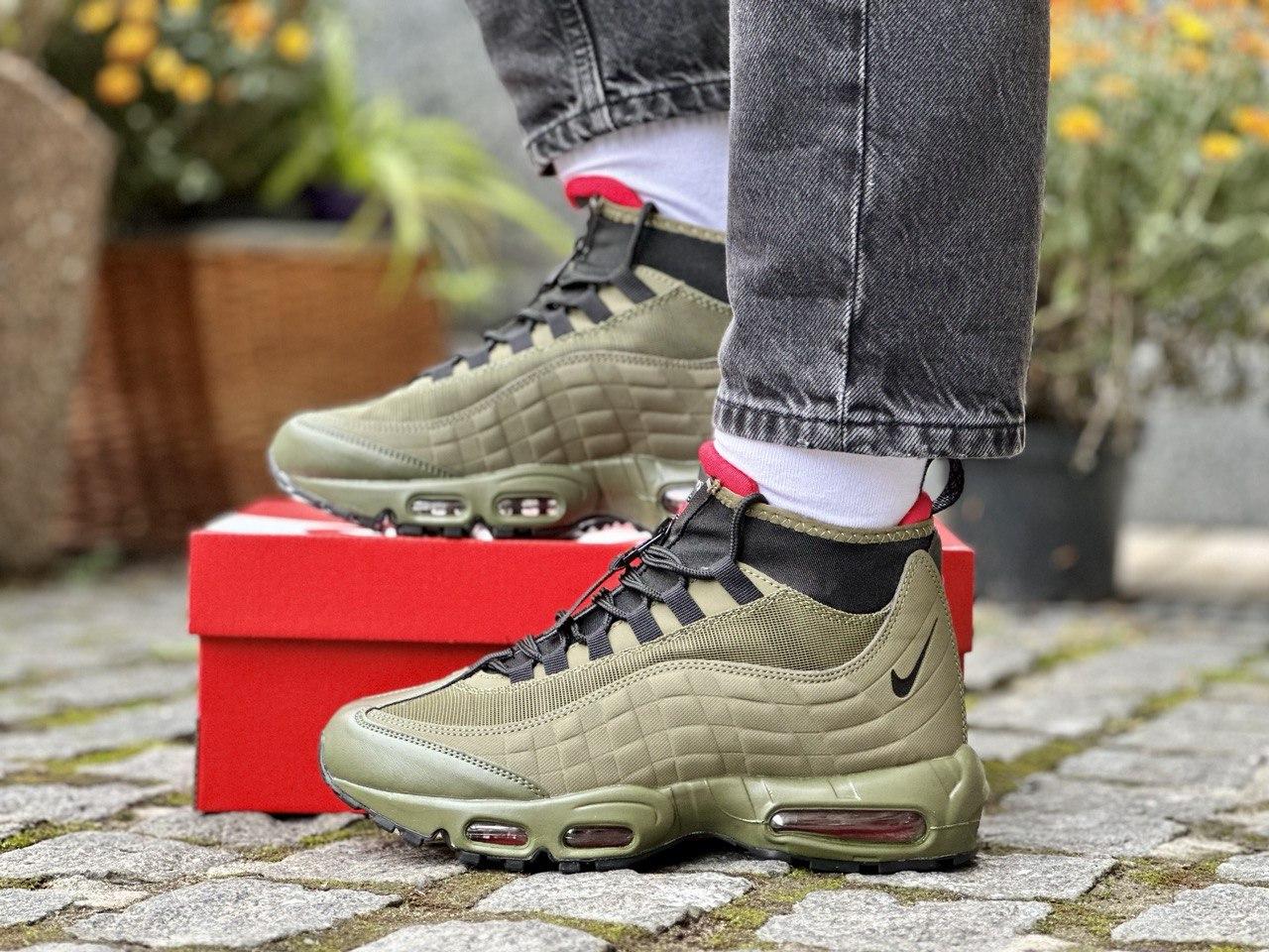 Чоловічі термо кросівки Nike 95 SneakerBoot Green (Хакі) Найк 95 високі термоносок текстиль осінь зима