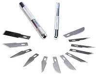 Stanley Нож моделиста Hobby, для поделочных работ, корпус металлический, 2 держателя, 12 лезвий, кейс Baumar