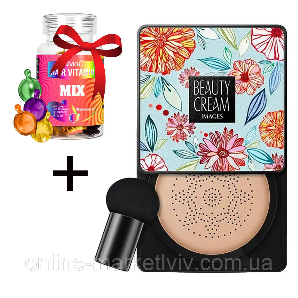 Набір Кушон і спонжик Images Moisture Cream Concealer, колір Натуральний + Капсули для волосся мікс 30 шт Sevich