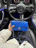 Женская сумка Chanel 1,55 Blue (синяя) стильная сумочка на декоративной цепочке для девушки Gi5216 тренд