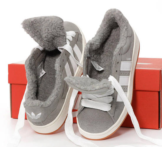 Женские зимние кроссовки Adidas Campus (серые с белым) низкие ...