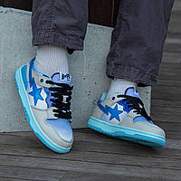 Женские кроссовки BAPE SK8 STA BLUE (синие) красивые молодежные кроссы лаковая кожа i1528 тренд