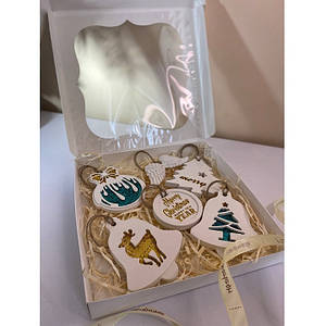 Набір прикрас новорічних дерев'яних "Merry Christmas - Happy New Year" 6шт.