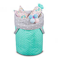 Кошик для дитячих іграшок 70*50 см із бавовни сіро-зелений, тканинний кошик для зберігання іграшок для дівчинки
