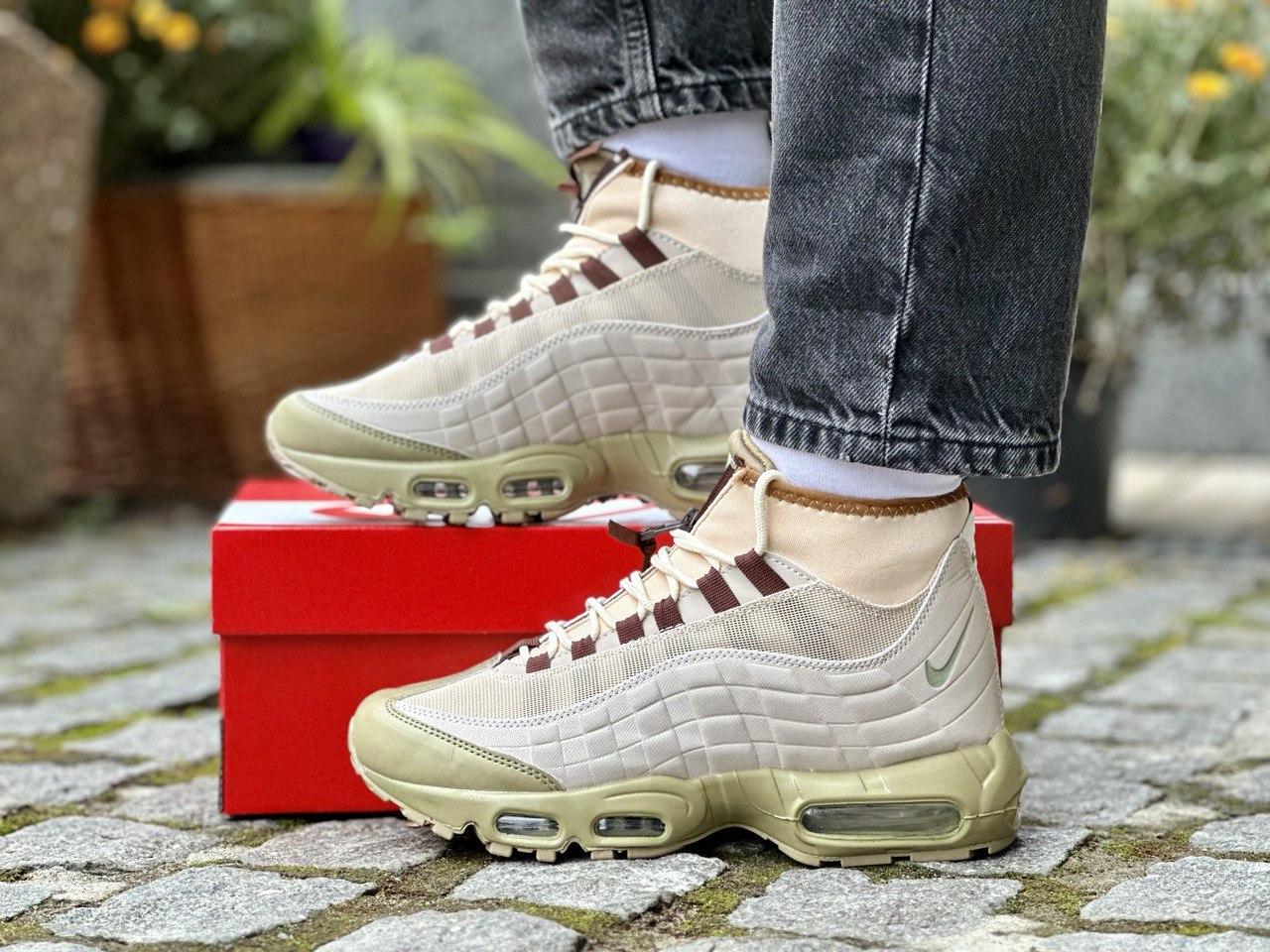 Чоловічі термо кросівки Nike 95 SneakerBoot Beige (Бежеві) Найк 95 високі термоносок текстиль осінь зима