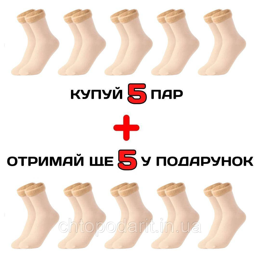 Затишні шкарпетки, зимові жіночі теплі шкарпетки, набір термошкарпеток , бежеві 5 пар + 5 у ПОДАРУНОК Код 00-0107