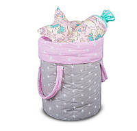 Корзина для детских игрушек 50*40 см из хлопка серо-розовая, тканевая корзина для хранения игрушек для девочки