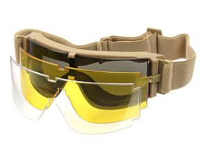 Панорамні вентильовані окуляри типу Gogle,набір з 3 лінз - Tan ,PJ для страйкболу