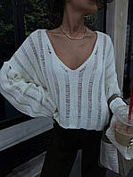 Трендовая женская рваная кофта оверсайз молочная черная, рваный свитер Турция