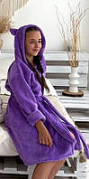 Дитячий махровий халатик для дівинки на запах з капюшоном фіалка Xs