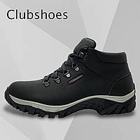 Мужские зимние ботинки Clubshoes натуральная кожа и мех, водонепроницаемые черные со шнуровкой 5БОТ