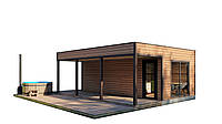 Framed-panel bathhouse 5.5x7.0m turnkey with a stone stove and a shower room from the manufacturer