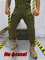 Тактические брюки олива осень-зима, тактические штаны на флисе, брюки softshell зсу цвет хаки утепленные ve348 M