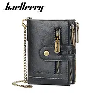 Мужской кошелек Baellerry D9155 | Хаки, с двойной молнией и цепочкой из меди