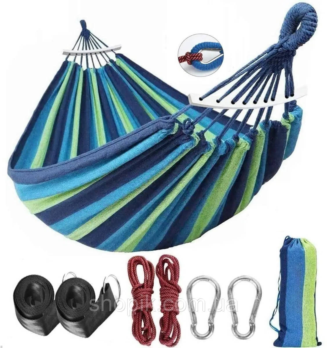 Двомісний тканинний гамак з планкою SUMMER Зелений XXL 200х150 WCG Shopik