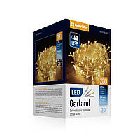 Світлодіодна гірлянда СolorWay LED 200 20м (8 функцій) теплий колір USB (CW-G-200L20U)