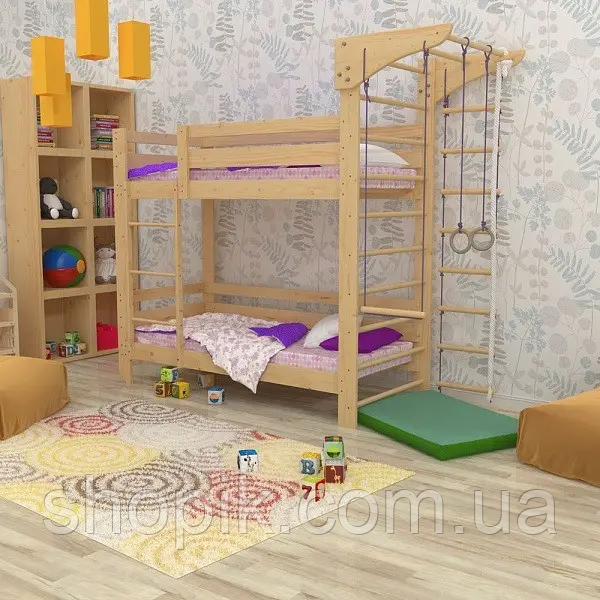 Двоярусне дерев'яне дитяче ліжко (babyson9) 80x190 см, Дитячі ліжка зі спортивним куточком Shopik