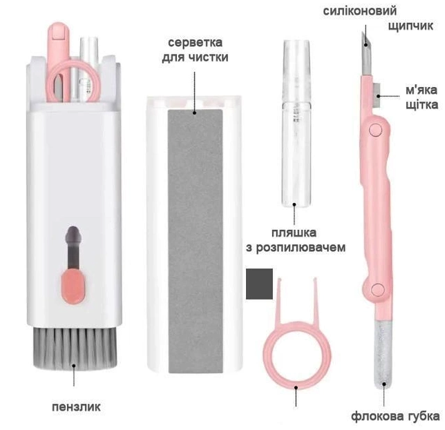 Набір для чистки динамиків та роз'ємів Epic 7in1 Pink, фото 1