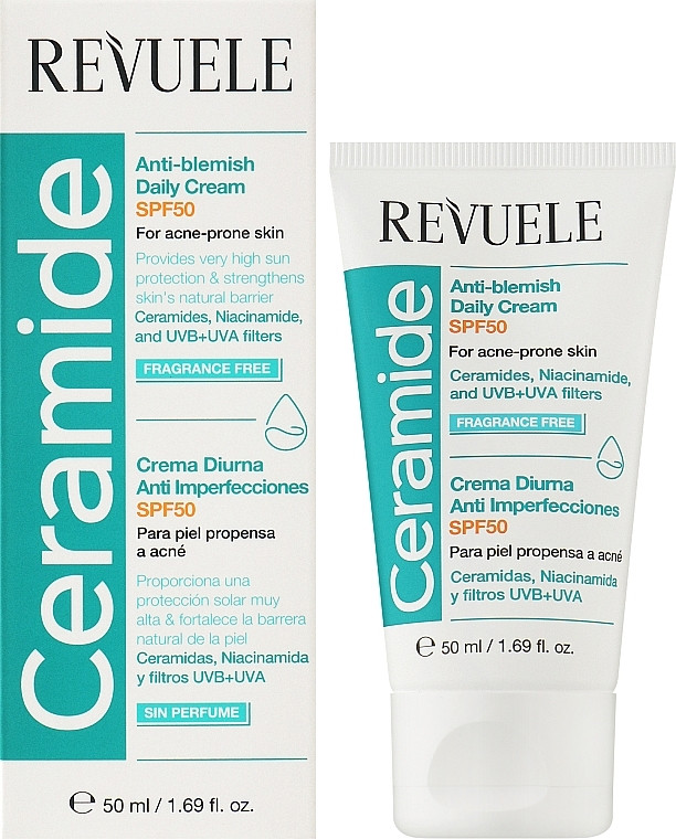 Денний крем проти пігментних плям SPF50 Revuele Ceramide Anti-Blemish Daily Face Cream For Acne-Prone Skin, фото 1