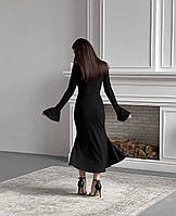 Элегантное женское длинное черное платье с рукавом и юбкой клеш на осень, нарядное, повседневное
