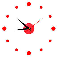 Настенные часы с зеркальным 3D эффектом "Pinpoin" - необычные настенные 3Д часы стикеры, 40х40см Красный