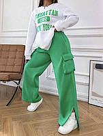 Женский костюм двойка кофта+штаны карго графит/зелёный, Мод 161