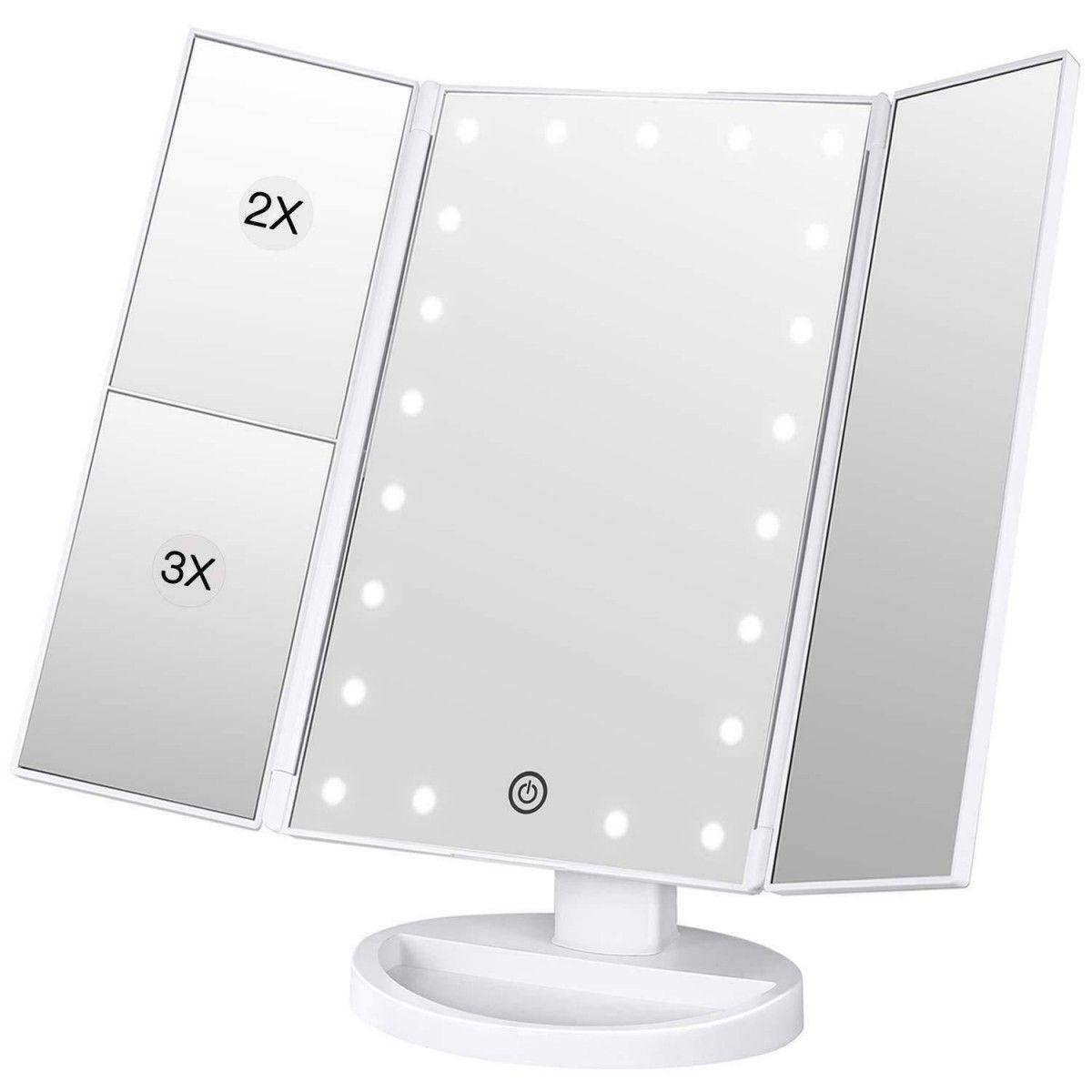 Косметичне складане дзеркало потрійне Led Mirror з LED-підсвіткою White, фото 1