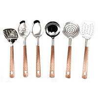 Набір кухонний 7 предметів, з неіржавкої сталі із золотистими ручками, набір кухонного приладдя