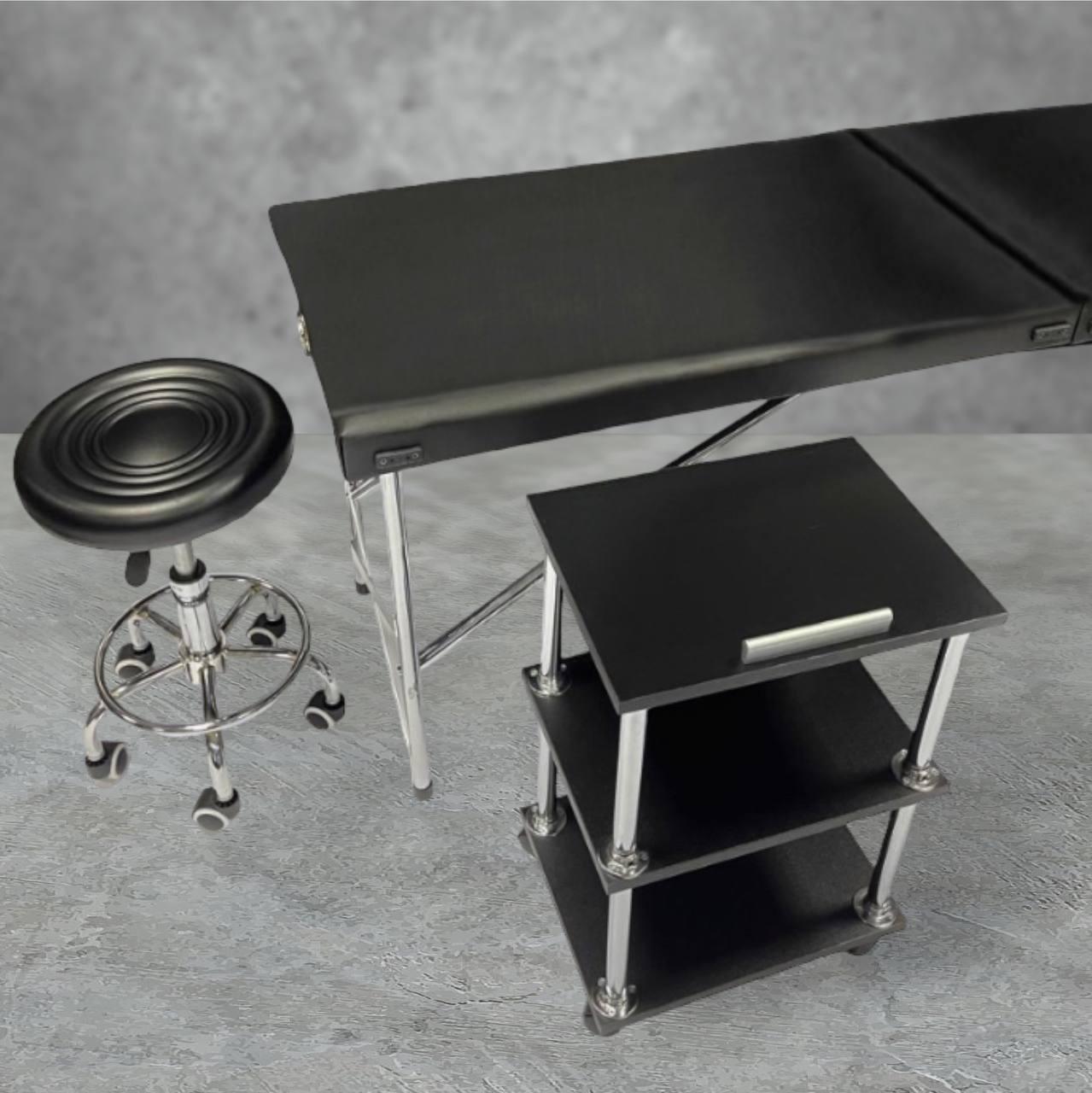 Стартовий набір «beauty» чорний: косметологічна кушетка, етажерка, стілець для майстра, масажу, фото 1