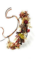 Осінній вінок на голову під вишиванку: Бордовий, жовтий та коричневий вінок з штучних квітів та сухоцвітів