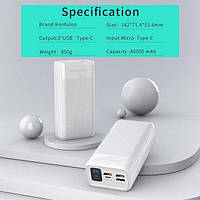 Портативная батарея Powerbank Konfulon A21S 40000 mAh, зарядное устройство Powerbank, Павербанк