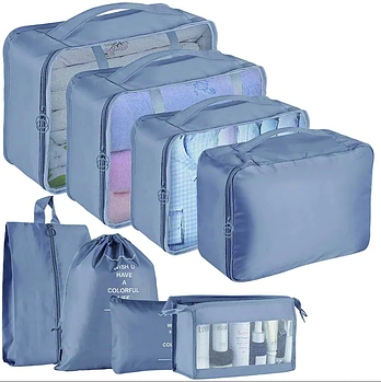 Організатори для валізи, набір органайзерів для валізи 7 предметів з водонепроникної тканини синій