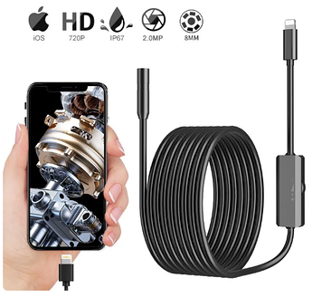 Ендоскоп Бороскоп для айфона Iphone IOS Lightning 8 мм HD 720p довжина 3 м IP67 вебкамера роз'єм лайтинг