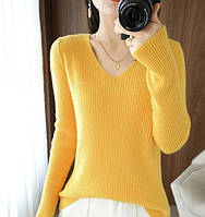 Женская молодёжная яркая теплая кофта свитер Травка оверсайз р.48 жёлтый (горчица)