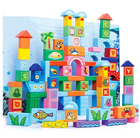 Конструктор дерев'яний кубики Місто MD 2428 у відрі 100 деталей для дітей від 1 року