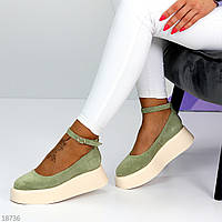 Зеленые замшевые туфли на шлейке натуральная замша цвет оливковый хаки ПОД ЗАКАЗ
