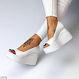 Білі відкриті шкіряні жіночі туфлі на платформі танкетці ПІД ЗАМОВЛЕННЯ, фото 9