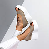 Бежеві відкриті шкіряні жіночі туфлі натуральна шкіра на білій платформі танкетці ПІД ЗАМОВЛЕННЯ, фото 6