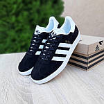 Чоловічі кросівки Adidas Gazelle (чорні з білим) модні зручні універсальні кеди О11066 топ, фото 3