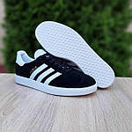 Чоловічі кросівки Adidas Gazelle (чорні з білим) модні зручні універсальні кеди О11066 топ, фото 4