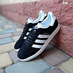 Чоловічі кросівки Adidas Gazelle (чорні з білим) модні зручні універсальні кеди О11066 топ, фото 11