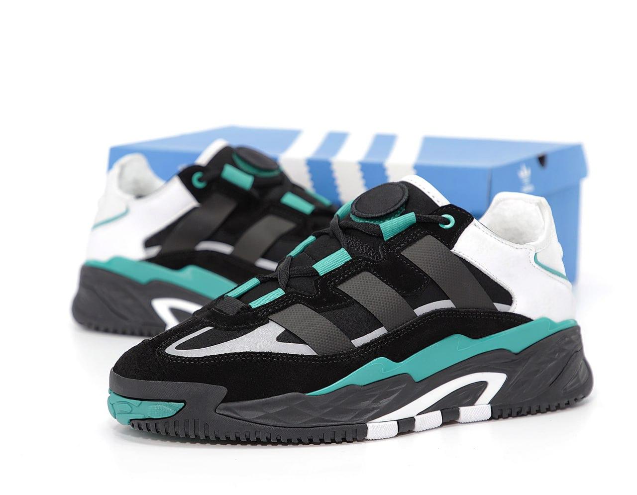 Чоловічі зимові кросівки Adidas Niteball Winter (чорні з зеленим і білим) яскраві кроси з хутром К14460 42 топ