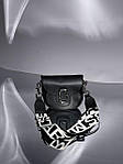 Жіноча сумка клатч Marc Jacobs Small Saddle Bag Black/Silver (чорна) KIS02190 маленька сумочка з емблемою топ, фото 3