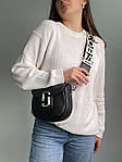Жіноча сумка клатч Marc Jacobs Small Saddle Bag Black/Silver (чорна) KIS02190 маленька сумочка з емблемою топ, фото 7