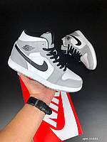Женские зимние кроссовки Nike Air Jordan (серые с белым и чёрным) высокие тёплые кеды на меху В11831 топ