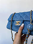 Жіноча подарункова сумка клатч Chanel (синя) art0329 стильна сумочка на декоративному ланцюжку для дівчини топ, фото 6