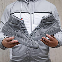 Мужские зимние кроссовки Nike Blazer mid (серые) высокие стильные кеды с мехом 2517 топ