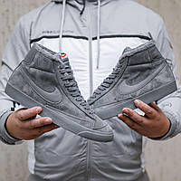 Мужские зимние кроссовки Nike Blazer mid (серые) высокие стильные кеды с мехом 2517 42 топ