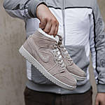 Чоловічі зимові кросівки Nike Air Jordan 1 Retro (бежеві) високі якісні утеплені кеди 2520 топ, фото 4